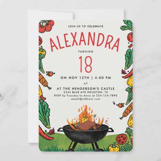 Leuke rode groene achtertuin grill steak veggie pi kaart (Voorkant)