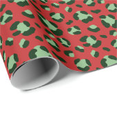 Leuke rode groene kerst luipaard print cadeaupapier (Rol Hoek)