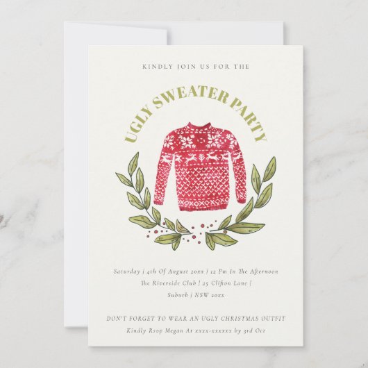 Leuke Rode Groene Lelijke Trui Kerstfeest Uitnodig Feestdagenkaart (Voorkant)