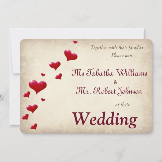 Leuke rode harten afdrukken bruiloft uitnodiging (Voorkant)