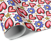 Leuke rode harten en Paarse gele bloemen Cadeaupapier (Rol Hoek)