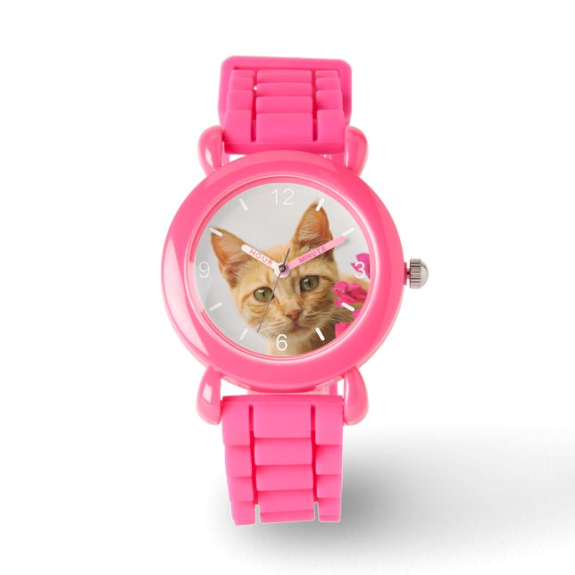 Leuke rode kat kitten kijken ogen hoofd wijzerplaa horloge (Voorkant)