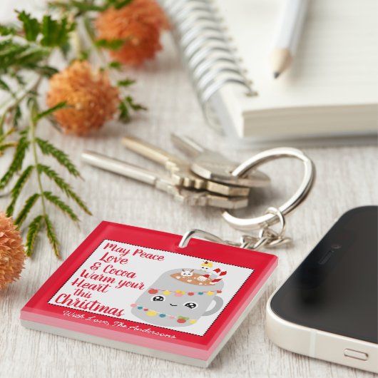 Leuke Rode Kawaii Cacao Vrolijke Kerstmis Custom F Sleutelhanger (Voorkant Rechts)