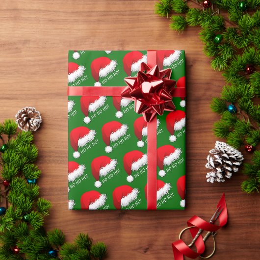 Leuke rode kerstmanhoed HOHOHO op groen Cadeaupapier (Feestdagen Geschenken)