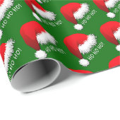 Leuke rode kerstmanhoed HOHOHO op groen Cadeaupapier (Rol Hoek)