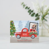 Leuke Rode Kerstmis Vrachtwagen Multi Foto Feestdagenkaart (Staand voorkant)
