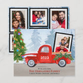 Leuke Rode Kerstmis Vrachtwagen Multi Foto Feestdagenkaart (Voorkant / Achterkant)
