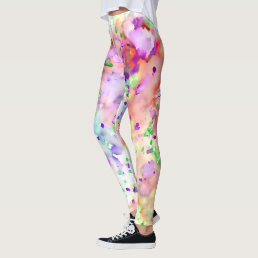 Leuke rode, Oranje, Paarse & groene verfspetter Leggings (Links)