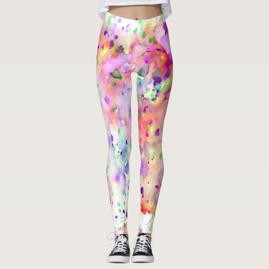 Leuke rode, Oranje, Paarse & groene verfspetter Leggings (Voorkant)