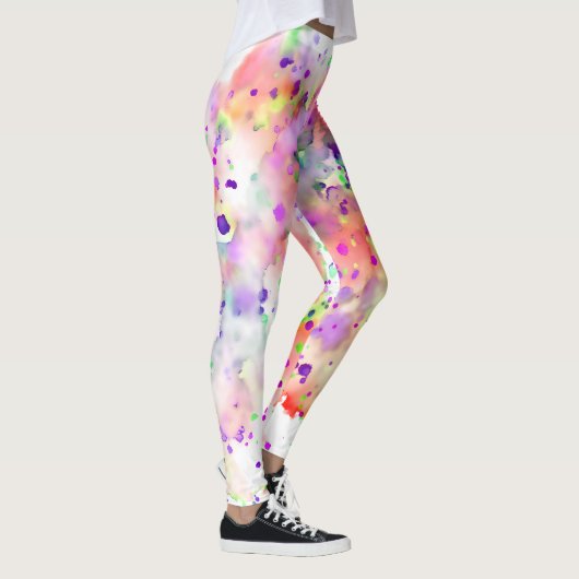 Leuke rode, Oranje, Paarse & groene verfspetter Leggings (Rechts)