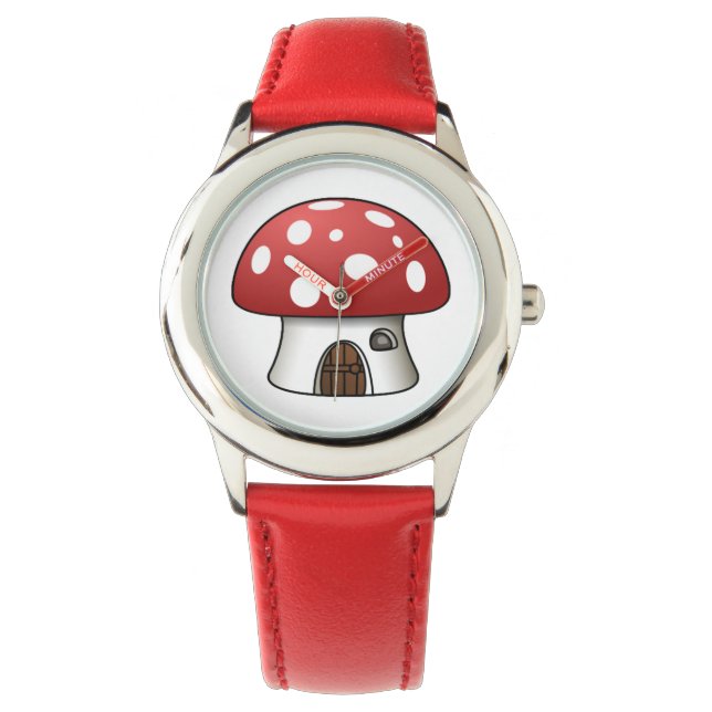 Leuke rode paddenstoel leuk kinder design horloge (Voorkant)