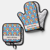 Leuke rode paddenstoel (naam) ovenwant & pannenlap set (Voorkant / Achterkant)