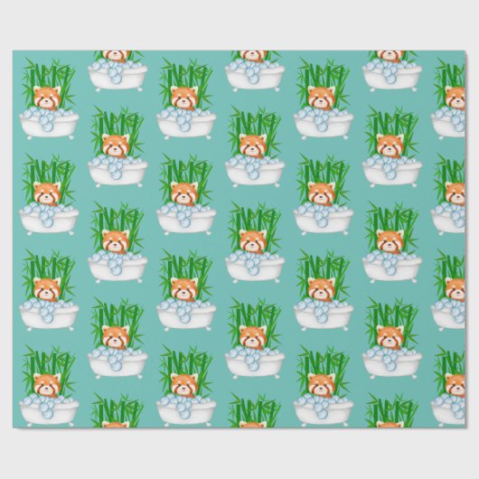 Leuke rode panda in bubbel bad bad bamboe grappig cadeaupapier (Vlak)