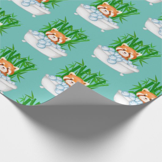 Leuke rode panda in bubbel bad bad bamboe grappig cadeaupapier (Hoek)