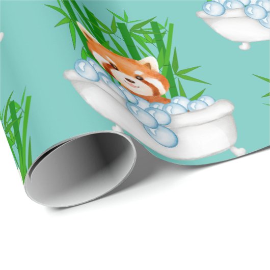 Leuke rode panda in bubbel bad bad bamboe grappig cadeaupapier (Rol Hoek)