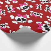 Leuke rode schedels en strikken patroon cadeaupapier (Hoek)