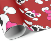 Leuke rode schedels en strikken patroon cadeaupapier (Rol Hoek)