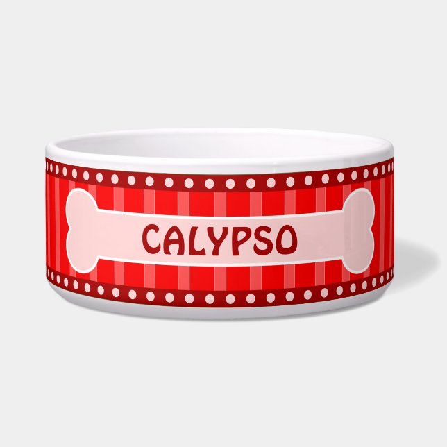 Leuke rode strepen Bot en Paws Grote Hondenkom Voerbakje (Voorkant)