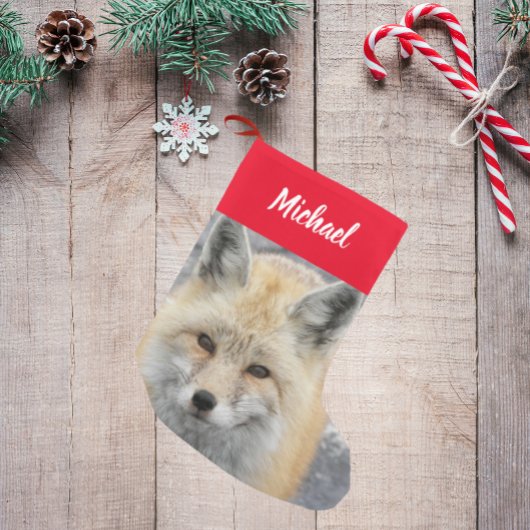 Leuke rode vos foto met naam kleine kerstsok