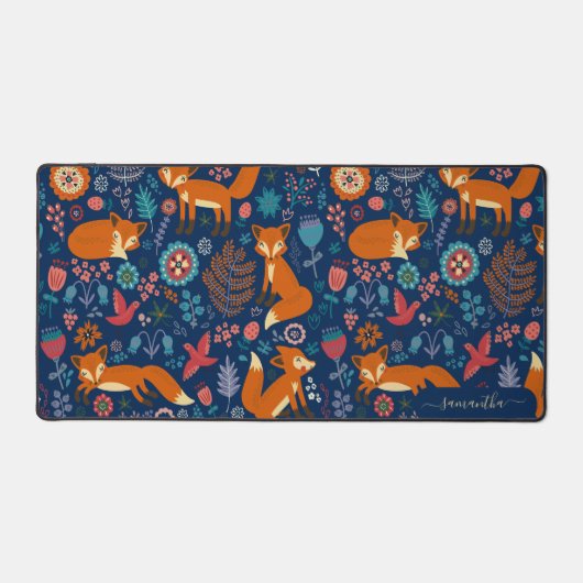 Leuke rode vossen en retro bloemen patroon bureaumat (Voorkant)
