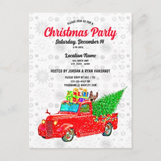 Leuke Rode Vrachtwagen Witte Sneeuw Boom Lichten F Briefkaart (Voorkant)