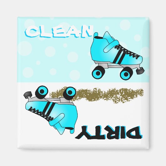 Leuke Roller Schaats Blauw Clean Dirty Vaatwasser Magneet (Voorkant)
