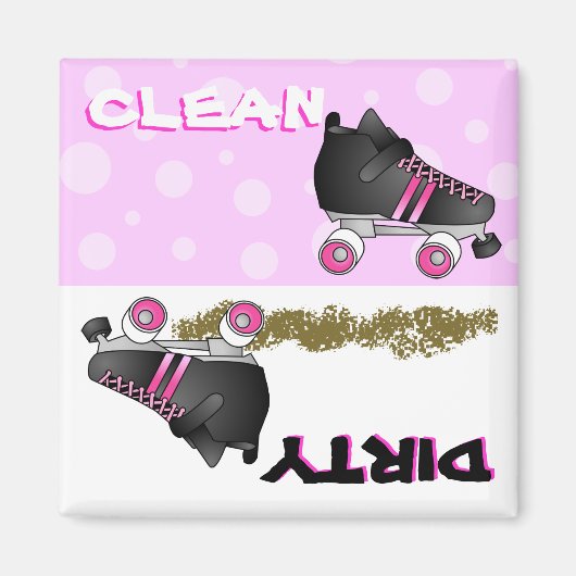 Leuke Roller Schaats Roze Schone Vuile Vaatwasser Magneet (Voorkant)