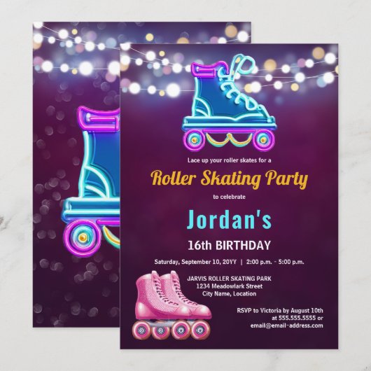 Leuke Roller Schaats Verjaardagsfeestje Kaart (Voorkant / Achterkant)
