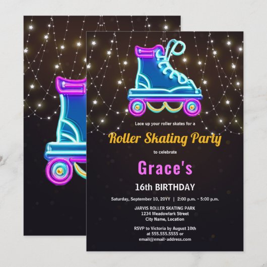 Leuke Roller Schaats Verjaardagsfeestje Kaart (Voorkant / Achterkant)