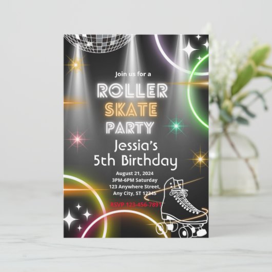 Leuke Roller Schaats Verjaardagsuitnodiging Kaart (Staand voorkant)