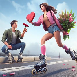 Leuke Rollerblading Valentijn voor Hem Feestdagenkaart