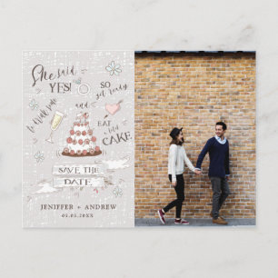 Leuke romantische doodle Foto Save The Date Briefkaart