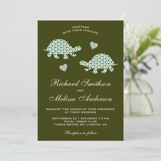 Leuke romantische schildpadden bruiloft uitnodigin kaart (Staand voorkant)
