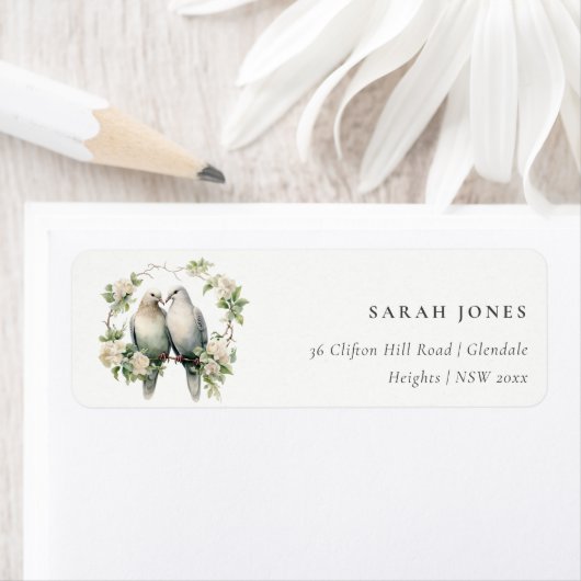 Leuke romantische Tortelduifjes botanische krans a Etiket (Insitu)