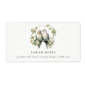 Leuke romantische Tortelduifjes botanische krans a Etiket (Voorkant)