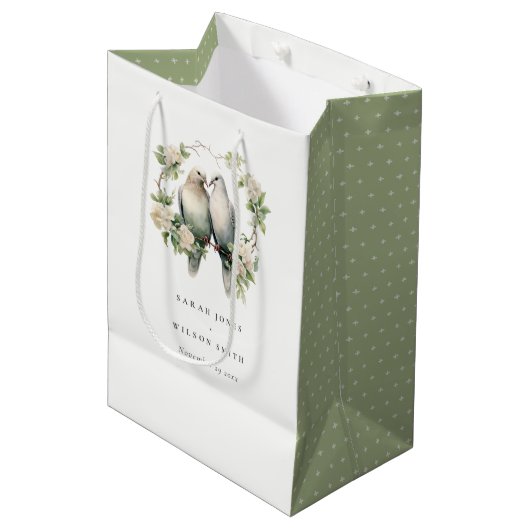 Leuke romantische Tortelduifjes Botanische krans b Medium Cadeauzakje (Voorkant Gekanteld)