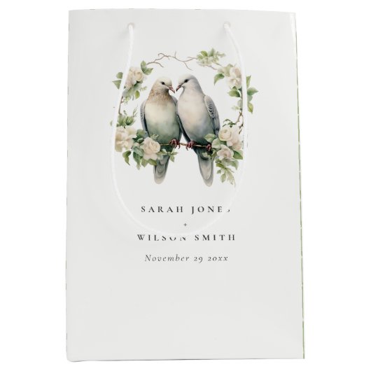 Leuke romantische Tortelduifjes Botanische krans b Medium Cadeauzakje (Voorkant)