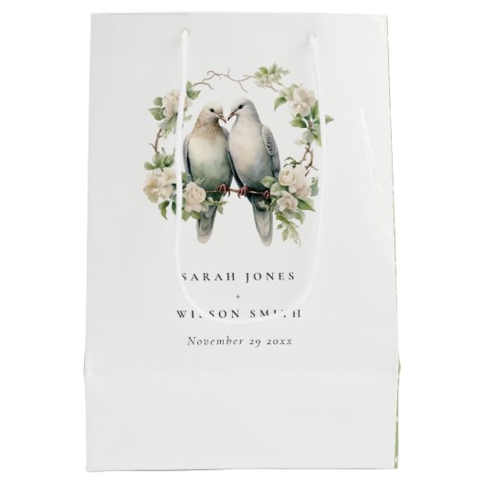 Leuke romantische Tortelduifjes Botanische krans b Medium Cadeauzakje (Achterkant)