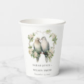 Leuke romantische Tortelduifjes Botanische krans b Papieren Bekers (Achterkant)