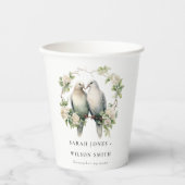 Leuke romantische Tortelduifjes Botanische krans b Papieren Bekers (Voorkant)
