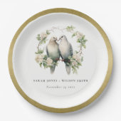 Leuke romantische Tortelduifjes Botanische krans b Papieren Bordje (Voorkant)