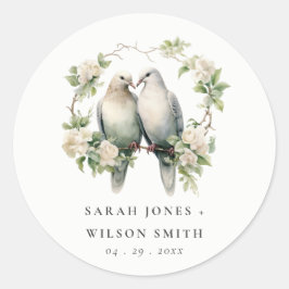 Leuke romantische Tortelduifjes Botanische krans b Ronde Sticker