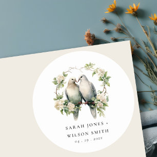 Leuke romantische Tortelduifjes Botanische krans b Ronde Sticker