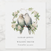 Leuke romantische Tortelduifjes Botanische krans b Wijn Etiket (Enkel label)