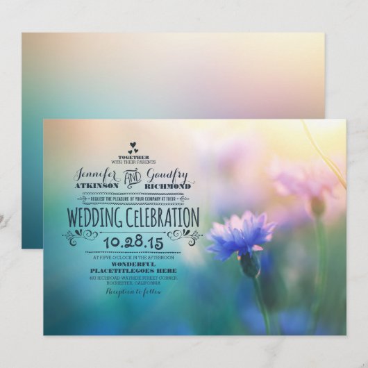 Leuke romantische wilde bloemen bruiloft uitnodigi kaart (Voorkant / Achterkant)