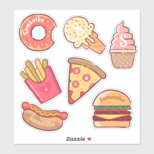 Leuke rommel junkfood strips naam & monogram op ma sticker (Vel)