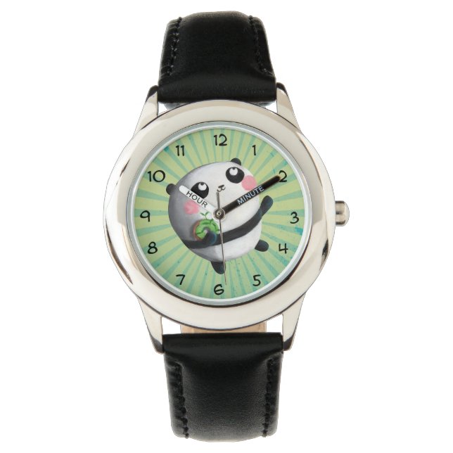 Leuke ronde panda horloge (Voorkant)