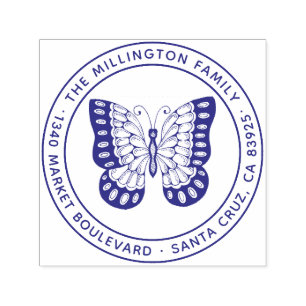 Leuke ronde vlinder familienaam retouradres  zelfinktende stempel