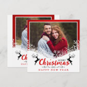 Leuke Rood & Wit Sneeuwvlokken Man en Vrouw Foto Feestdagenkaart (Voorkant / Achterkant)