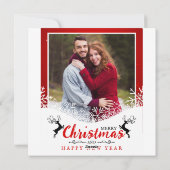 Leuke Rood & Wit Sneeuwvlokken Man en Vrouw Foto Feestdagenkaart (Achterkant)